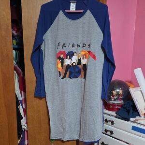 FRIENDS Blue and Gray Pajama Dress